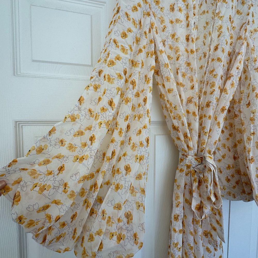 Rosamosario 100% Silk Chiffon Persephone Luxury Italian Robe Dramatic Sleeve - Picture 4 of 17
